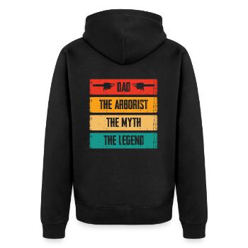 Papa Der Arborist Die Legende Der Mythos - Unisex Premium Bio Zip Hoodie - Schwarz - Hinten - Nico (187cm)