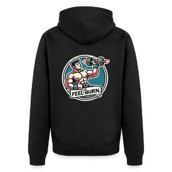 Bodybuilder pumps iron: Feel the burning sensation - Unisex Premium Organic Zip Hoodie - black - Back - Nico (187cm)