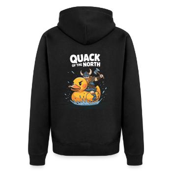 Wikinger-Krieger reitet Gummiente für Männer - Unisex Premium Bio Zip Hoodie - Schwarz - Hinten - Nico (187cm)