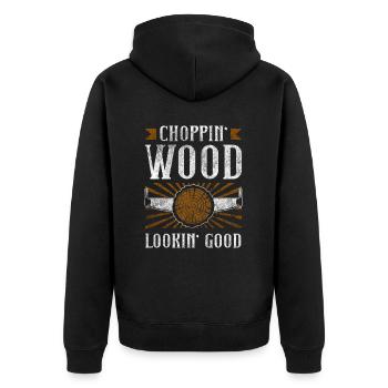 Holzhacken Sieht Gut Aus - Unisex Premium Bio Zip Hoodie - Schwarz - Hinten - Nico (187cm)