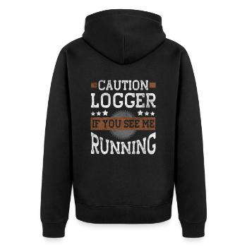 Vorsicht Logger, Wenn Sie Mich Laufen Sehen - Unisex Premium Bio Zip Hoodie - Schwarz - Hinten - Nico (187cm)