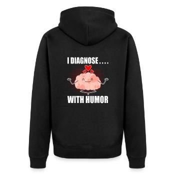 I diagnose with humor - Unisex Premium Organic Zip Hoodie - black - Back - Nico (187cm)