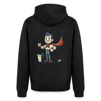 - Super-héros normal rétro trash avec cape - Veste à capuche bio Premium Unisexe - noir - Dos - Nico (187cm)