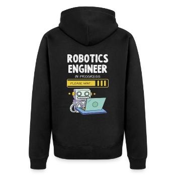 Robotics Engineer In Progress Bitte Warten - Unisex Premium Bio Zip Hoodie - Schwarz - Hinten - Nico (187cm)
