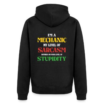 Mécanique Sarcasme Stupidité Humour Dire - Veste à capuche bio Premium Unisexe - noir - Dos - Nico (187cm)