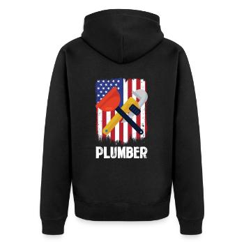 Outils de plombier devant le drapeau américain - Veste à capuche bio Premium Unisexe - noir - Dos - Nico (187cm)