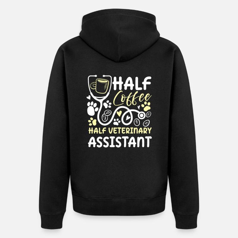Half Coffee Half Veterinary Assistant - Unisex Premium Bio Zip Hoodie - Schwarz