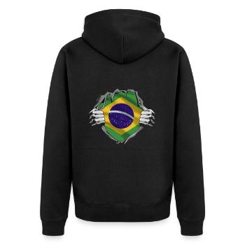 Brasilianische Flagge Stärke Stolz - Unisex Premium Bio Zip Hoodie - Schwarz - Hinten - Nico (187cm)