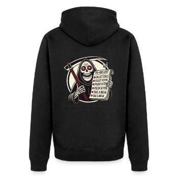Grim Reaper To-Do: Collecting Souls Take a Break - Unisex Premium Organic Zip Hoodie - black - Back - Nico (187cm)