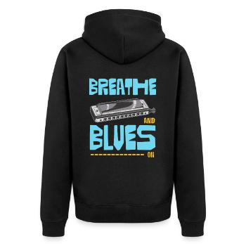Blues On Mundharmonika - Unisex Premium Bio Zip Hoodie - Schwarz - Hinten - Nico (187cm)