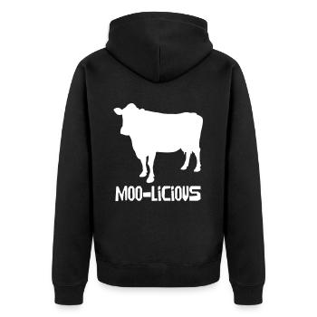 Moo-Licious Kuh Silhouette Spaß - Unisex Premium Bio Zip Hoodie - Schwarz - Hinten - Nico (187cm)