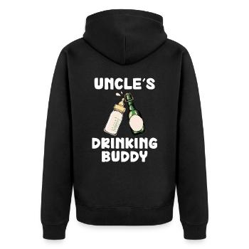 Uncle's Drinking Buddy Funny Motif - Unisex Premium Organic Zip Hoodie - black - Back - Nico (187cm)