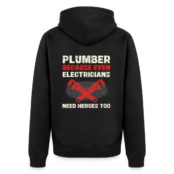 Klempner: Auch Elektriker Brauchen Helden - Unisex Premium Bio Zip Hoodie - Schwarz - Hinten - Nico (187cm)