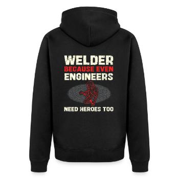 Welders: Even engineers need heroes - Unisex Premium Organic Zip Hoodie - black - Back - Nico (187cm)