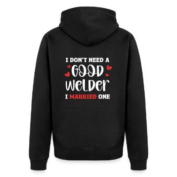 Ich Brauche Keinen Guten Schweißer, Ich Habe Einen - Unisex Premium Bio Zip Hoodie - Schwarz - Hinten - Nico (187cm)