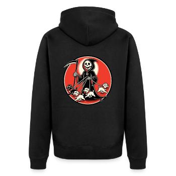 Cheerful Grim Reaper walks with puppy - Unisex Premium Organic Zip Hoodie - black - Back - Nico (187cm)