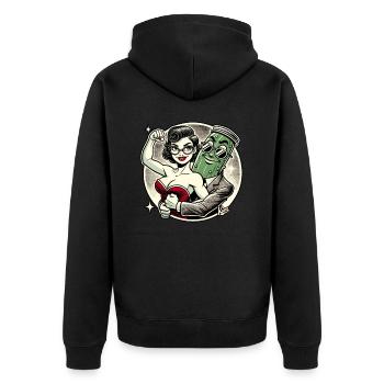Woman in love with the big cucumber man - Unisex Premium Organic Zip Hoodie - black - Back - Nico (187cm)