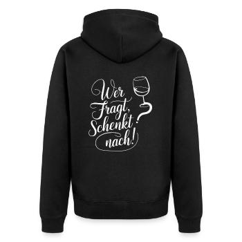 Wer fragt schenkt nach - Unisex Premium Bio Zip Hoodie - Schwarz - Hinten - Nico (187cm)