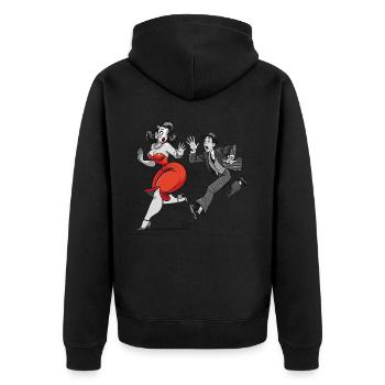 Retro cartoon: man and woman running - Unisex Premium Organic Zip Hoodie - black - Back - Nico (187cm)