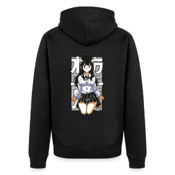 Japanisches Schulmädchen Cartoon - Unisex Premium Bio Zip Hoodie - Schwarz - Hinten - Nico (187cm)