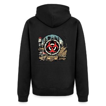 Biogefährdung-Biohazard Zone - Unisex Premium Bio Zip Hoodie - Schwarz - Hinten - Nico (187cm)