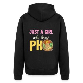 A Girl Who Loves Pho - Culinary - Unisex Premium Organic Zip Hoodie - black - Back - Nico (187cm)