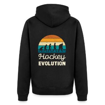 Hockey Evolution Retro Illustration - Unisex Premium Organic Zip Hoodie - black - Back - Nico (187cm)