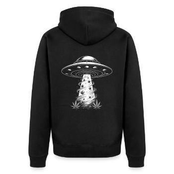 UFO and Cannabis Leaves - Creative Sci-Fi Design - Unisex Premium Organic Zip Hoodie - black - Back - Nico (187cm)