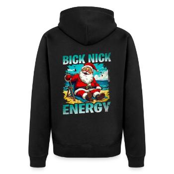 Big Nick Energy Lustiger Weihnachtsmann Weihnachte - Unisex Premium Bio Zip Hoodie - Schwarz - Hinten - Nico (187cm)