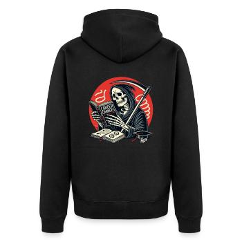 Grim Reaper reads about profession and career opportunities - Unisex Premium Organic Zip Hoodie - black - Back - Nico (187cm)