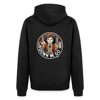 Aufzug Liftboy: Daumen runter, es geht abwärts - Unisex Premium Bio Zip Hoodie - Schwarz - Hinten - Nico (187cm)