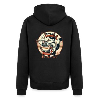 Ramen essen, glückliche Katze - Unisex Premium Bio Zip Hoodie - Schwarz - Hinten - Nico (187cm)
