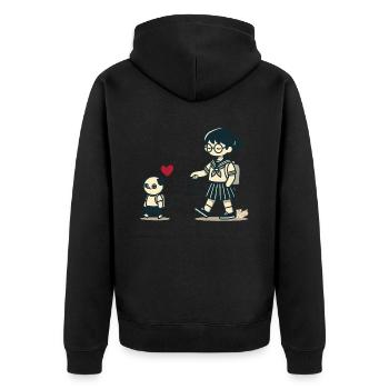 Otaku japonais marchant avec une écolière - Veste à capuche bio Premium Unisexe - noir - Dos - Nico (187cm)