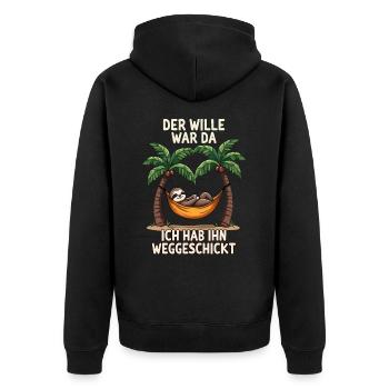 Sloth Saying Late Riser Statement Tired Office - Unisex Premium Organic Zip Hoodie - black - Back - Nico (187cm)