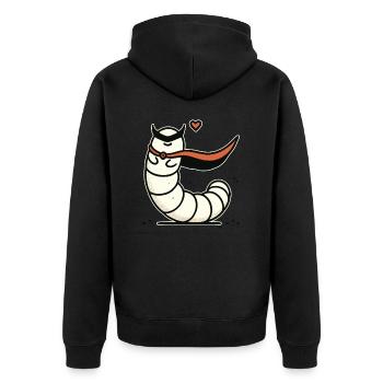 Super-Love-Held Wurm - Unisex Premium Bio Zip Hoodie - Schwarz - Hinten - Nico (187cm)