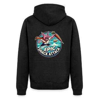 Epischer Snack-Angriff: Karotten-Schwein - Unisex Premium Bio Zip Hoodie - Schwarz - Hinten - Nico (187cm)