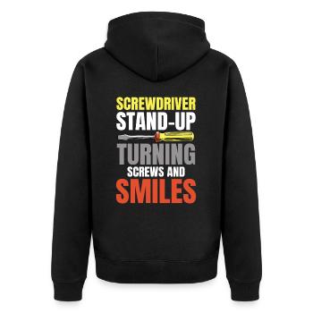 Screwdriver Stand-Up Turning Screws für einen - Unisex Premium Bio Zip Hoodie - Schwarz - Hinten - Nico (187cm)