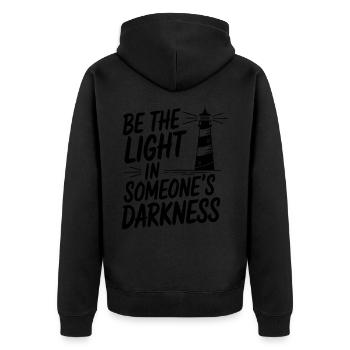 Lighthouse Motivational Saying - Positive Thinking - Unisex Premium Organic Zip Hoodie - black - Back - Nico (187cm)