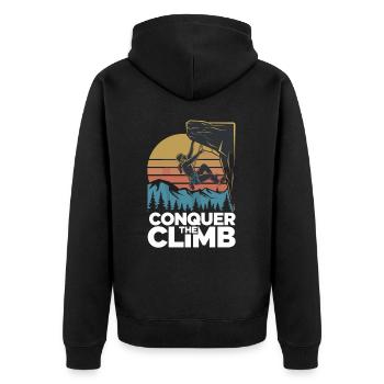Conquer The Climb - Unisex Premium Bio Zip Hoodie - Schwarz - Hinten - Nico (187cm)