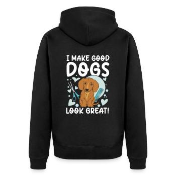 I Make Good Dogs Look Great für einen Hundfriseur - Unisex Premium Bio Zip Hoodie - Schwarz - Hinten - Nico (187cm)