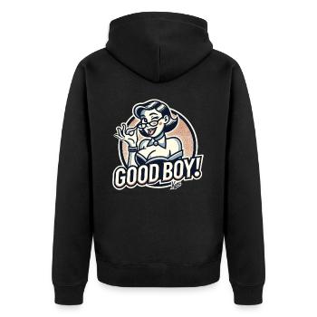 Beautiful strict nerd lady: Good boy! - Unisex Premium Organic Zip Hoodie - black - Back - Nico (187cm)