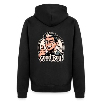 Attraktiver kluger Mann, Daumen hoch, Guter Junge! - Unisex Premium Bio Zip Hoodie - Schwarz - Hinten - Nico (187cm)