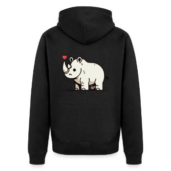 Lustiger, fröhlicher Cartoon-Nashorn - Unisex Premium Bio Zip Hoodie - Schwarz - Hinten - Nico (187cm)