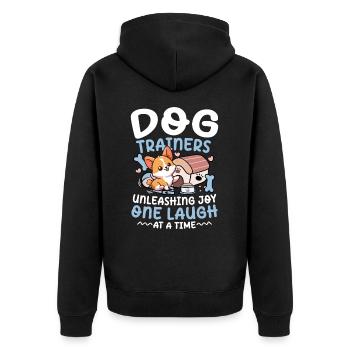Dog trainers Unleashing Joy One Laugh At A Time - Unisex Premium Bio Zip Hoodie - Schwarz - Hinten - Nico (187cm)