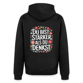 Mach es einfach für einen Optimisten - Unisex Premium Bio Zip Hoodie - Schwarz - Hinten - Nico (187cm)