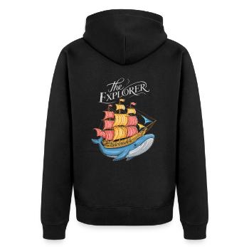 Nautisches Abenteuer mit Wal und Schiff - Unisex Premium Bio Zip Hoodie - Schwarz - Hinten - Nico (187cm)