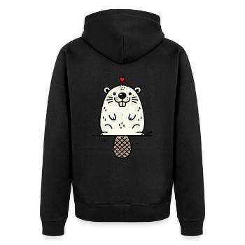 Liebe Herz und lustiger Biber - Unisex Premium Bio Zip Hoodie - Schwarz - Hinten - Nico (187cm)