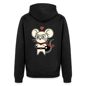 Maus Held der Liebe - Unisex Premium Bio Zip Hoodie - Schwarz - Hinten - Nico (187cm)
