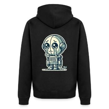 Alles wird gut, kleiner trauriger Roboter - Unisex Premium Bio Zip Hoodie - Schwarz - Hinten - Nico (187cm)