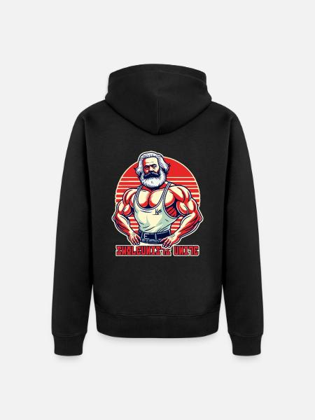 Swoleunisten vereinigt euch, Gym Bodybuilder Marx - Premium økologisk unisex-hættejakke - sort